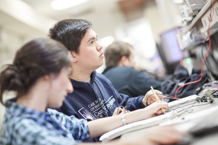 Case Western Reserve University student seated in a classroom 